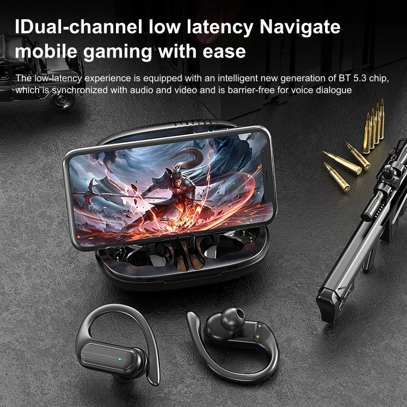 JMT-574282 Wireless Earbuds with LED Display and Ear Hook Design