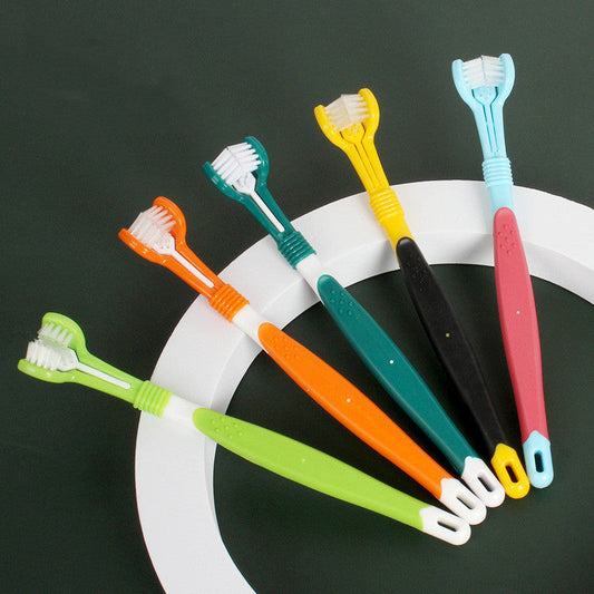 JMT-574346 Three-Head Plastic Toothbrush for Pet Oral Cleaning in Multiple Colors