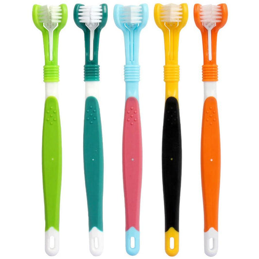 JMT-574346 Three-Head Plastic Toothbrush for Pet Oral Cleaning in Multiple Colors