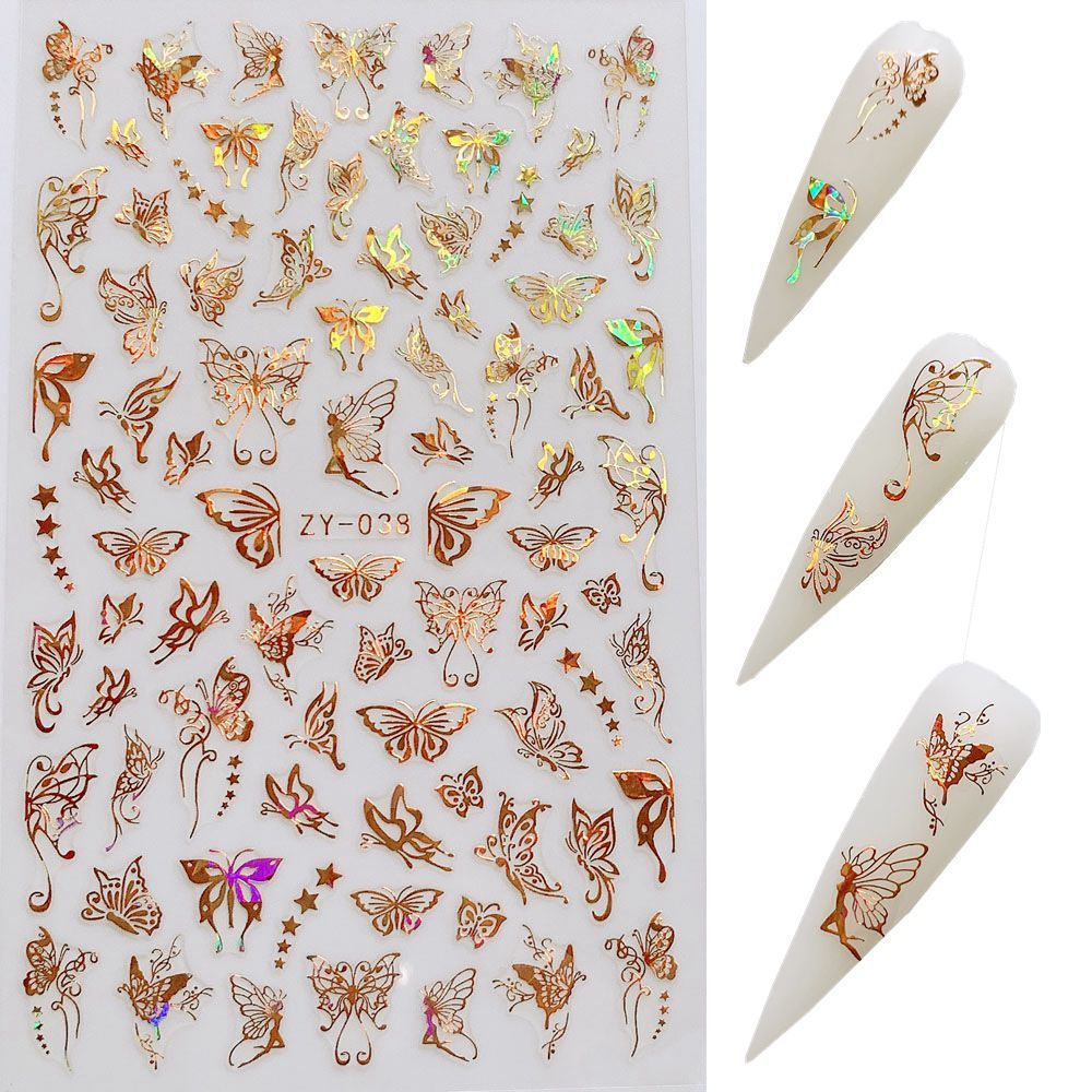 JMT-574410 Butterfly Nail Stickers in Gold and Silver Laser Finish