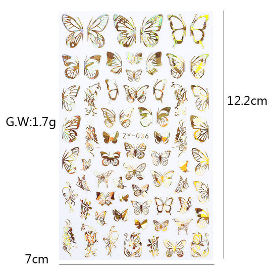 JMT-574410 Butterfly Nail Stickers in Gold and Silver Laser Finish