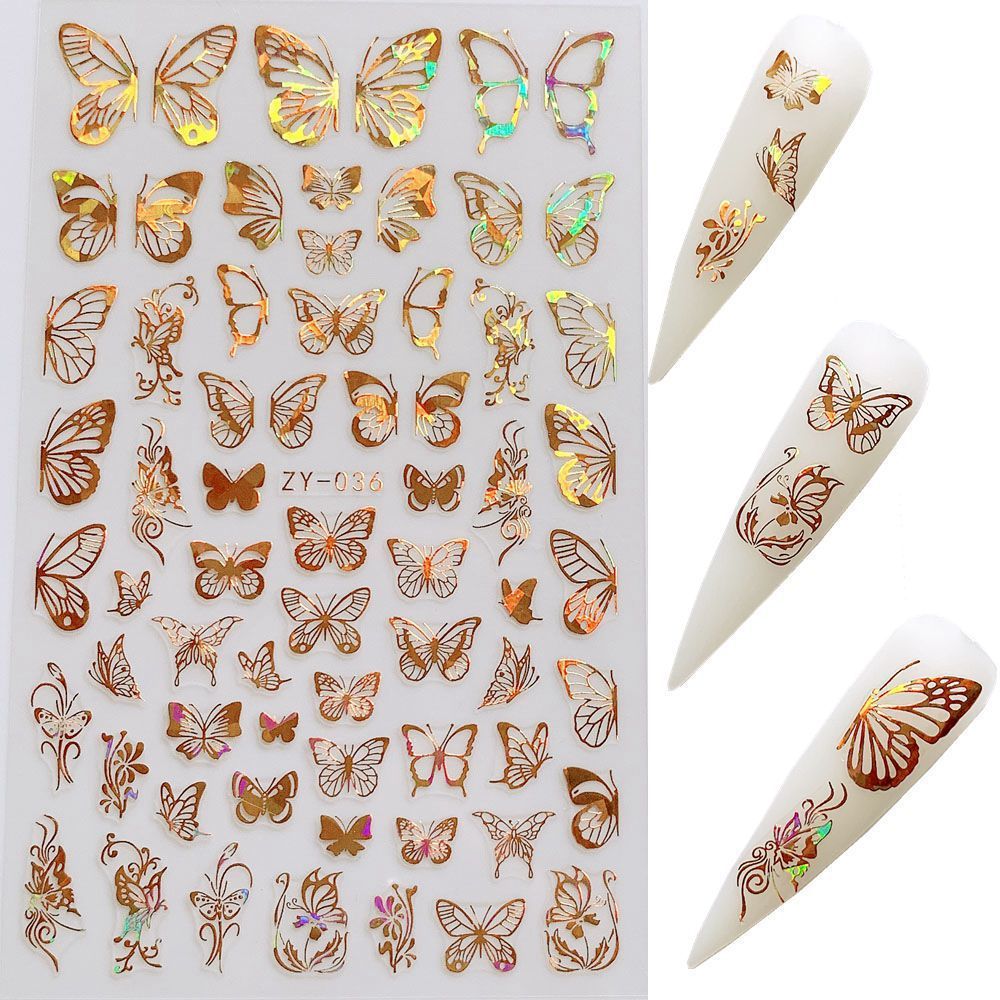 JMT-574410 Butterfly Nail Stickers in Gold and Silver Laser Finish
