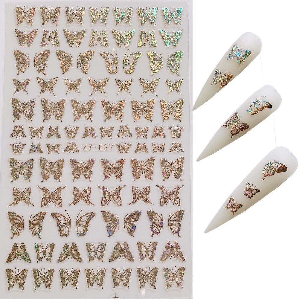 JMT-574410 Butterfly Nail Stickers in Gold and Silver Laser Finish