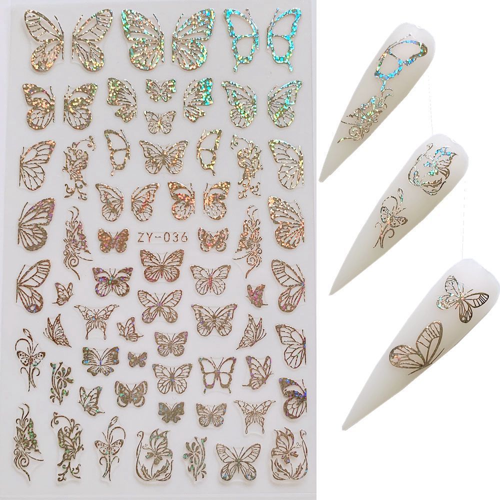 JMT-574410 Butterfly Nail Stickers in Gold and Silver Laser Finish