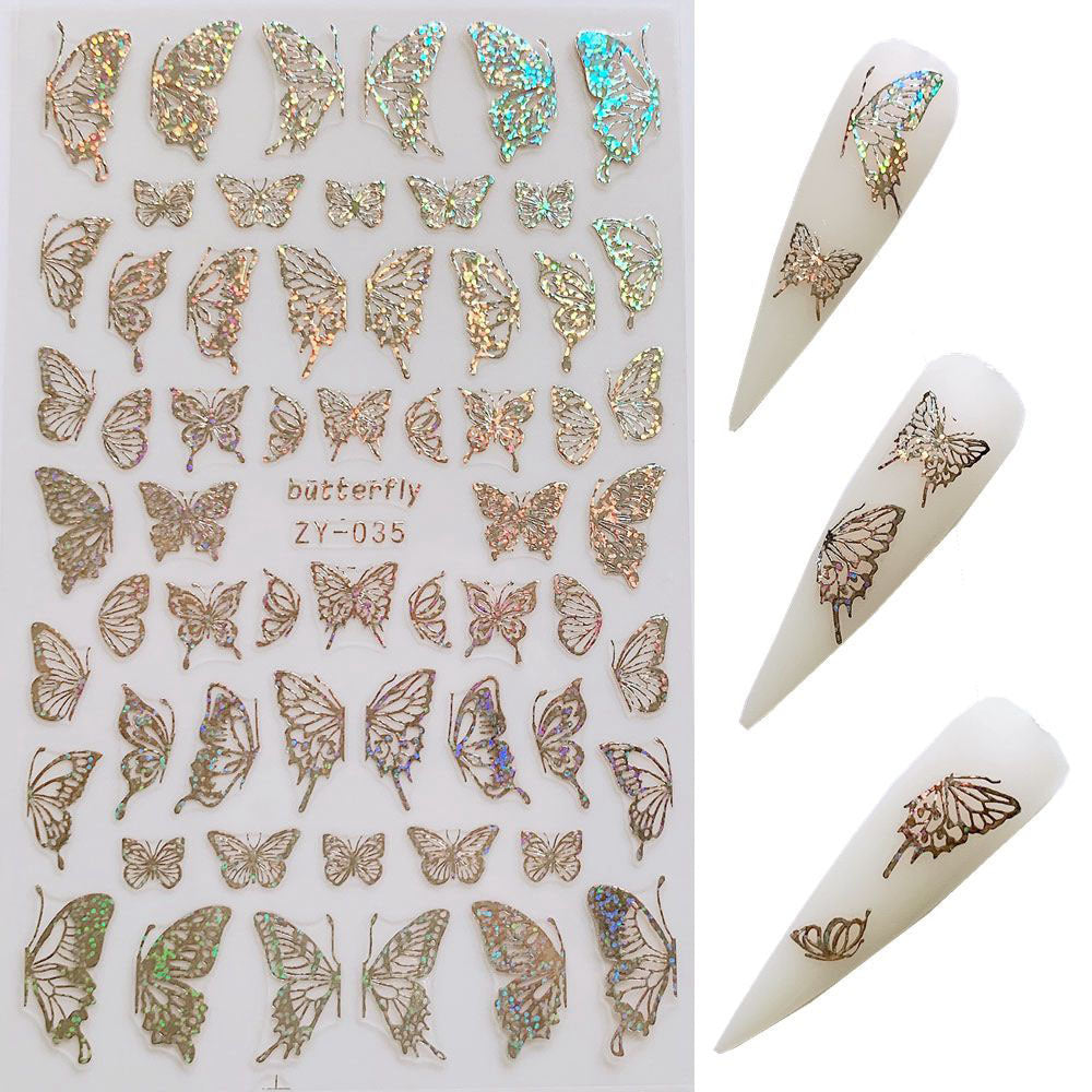 JMT-574410 Butterfly Nail Stickers in Gold and Silver Laser Finish