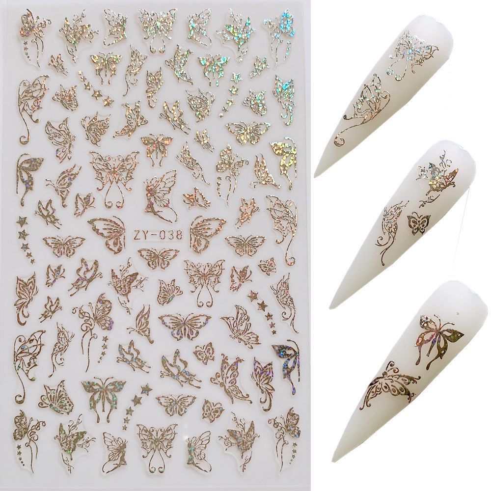 JMT-574410 Butterfly Nail Stickers in Gold and Silver Laser Finish