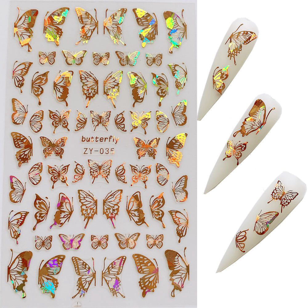 JMT-574410 Butterfly Nail Stickers in Gold and Silver Laser Finish