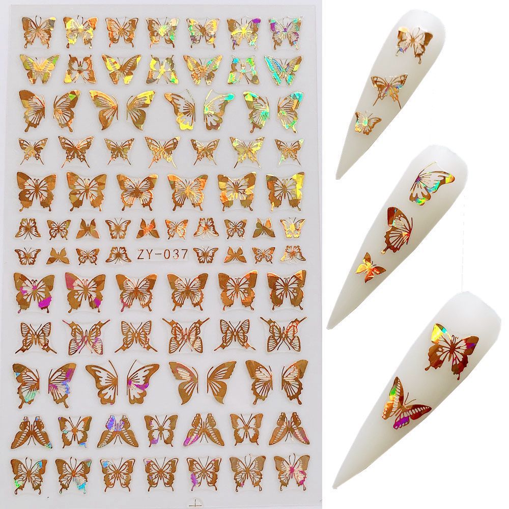 JMT-574410 Butterfly Nail Stickers in Gold and Silver Laser Finish