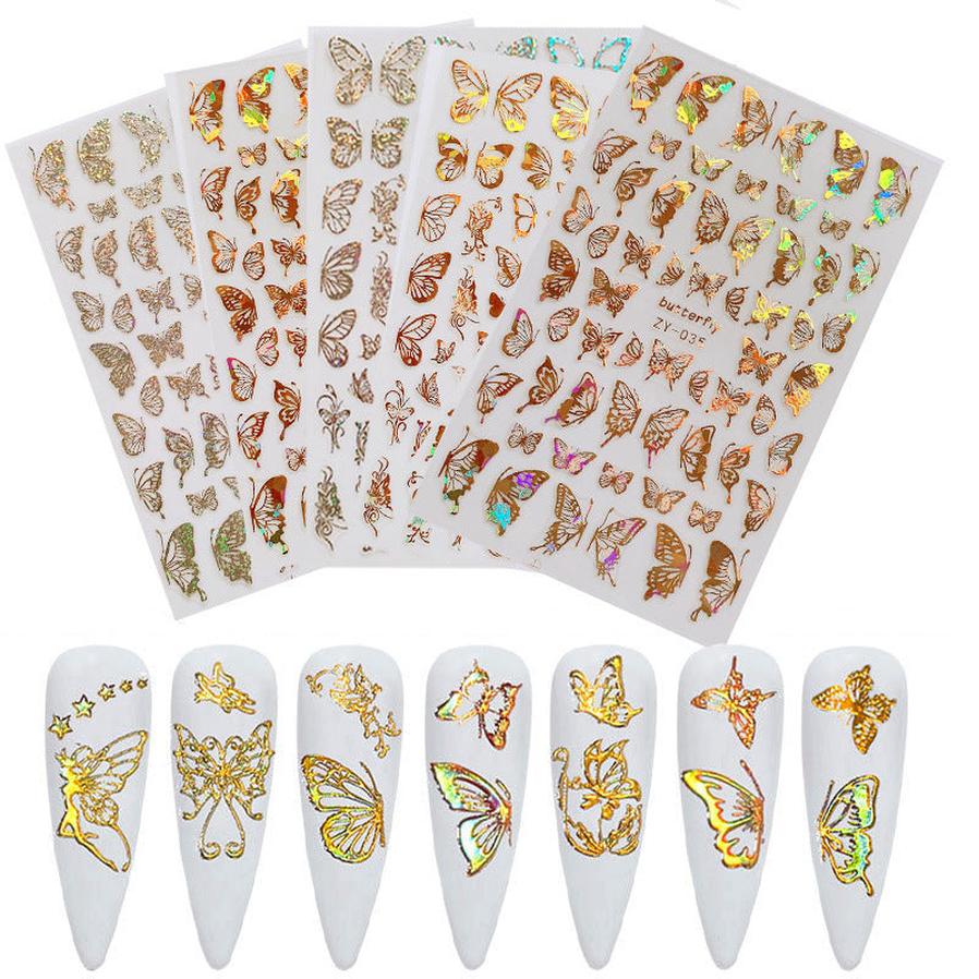 JMT-574410 Butterfly Nail Stickers in Gold and Silver Laser Finish