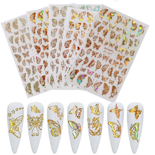 JMT-574410 Butterfly Nail Stickers in Gold and Silver Laser Finish