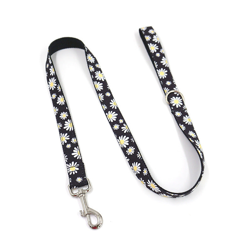 JMT-574602 Trendy Black Polyester Pet Towing Rope with Daisy Print