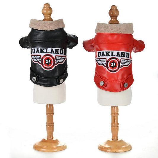 JMT-574730 Casual Black PU Leather Dog Jacket with Embroidery