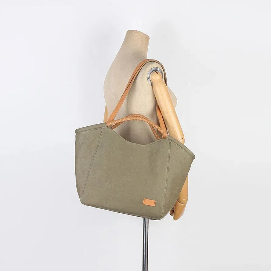 JMT-574794 Large Capacity Retro Canvas Shoulder Bag with Genuine Leather Accents