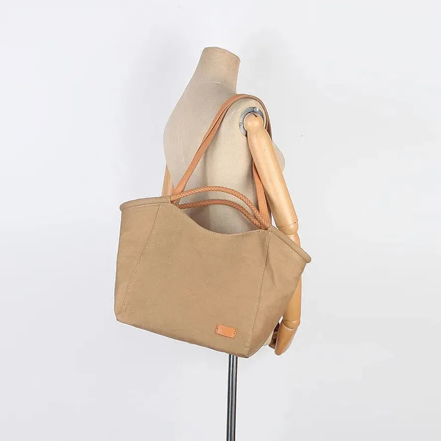 JMT-574794 Large Capacity Retro Canvas Shoulder Bag with Genuine Leather Accents
