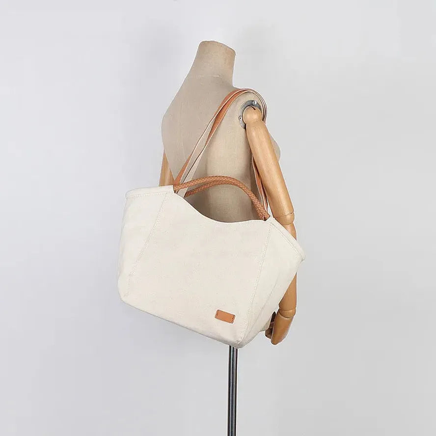 JMT-574794 Large Capacity Retro Canvas Shoulder Bag with Genuine Leather Accents