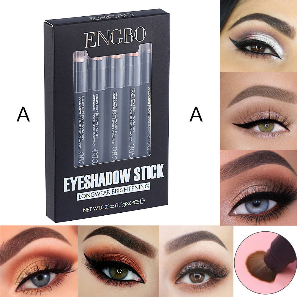 JMT-575690 Double-Ended Long-Lasting Pearlescent Eyeliner Pen Set - Universal Black Color, 6 Pieces