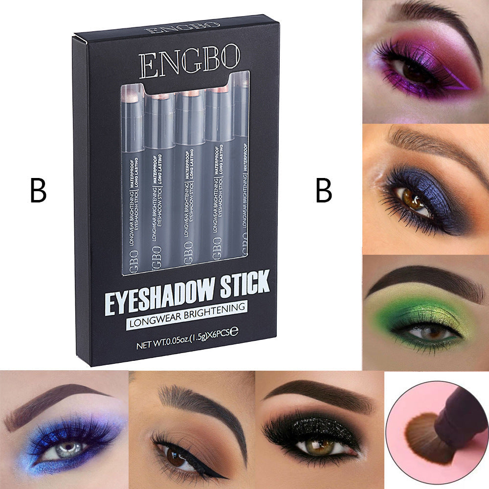 JMT-575690 Double-Ended Long-Lasting Pearlescent Eyeliner Pen Set - Universal Black Color, 6 Pieces