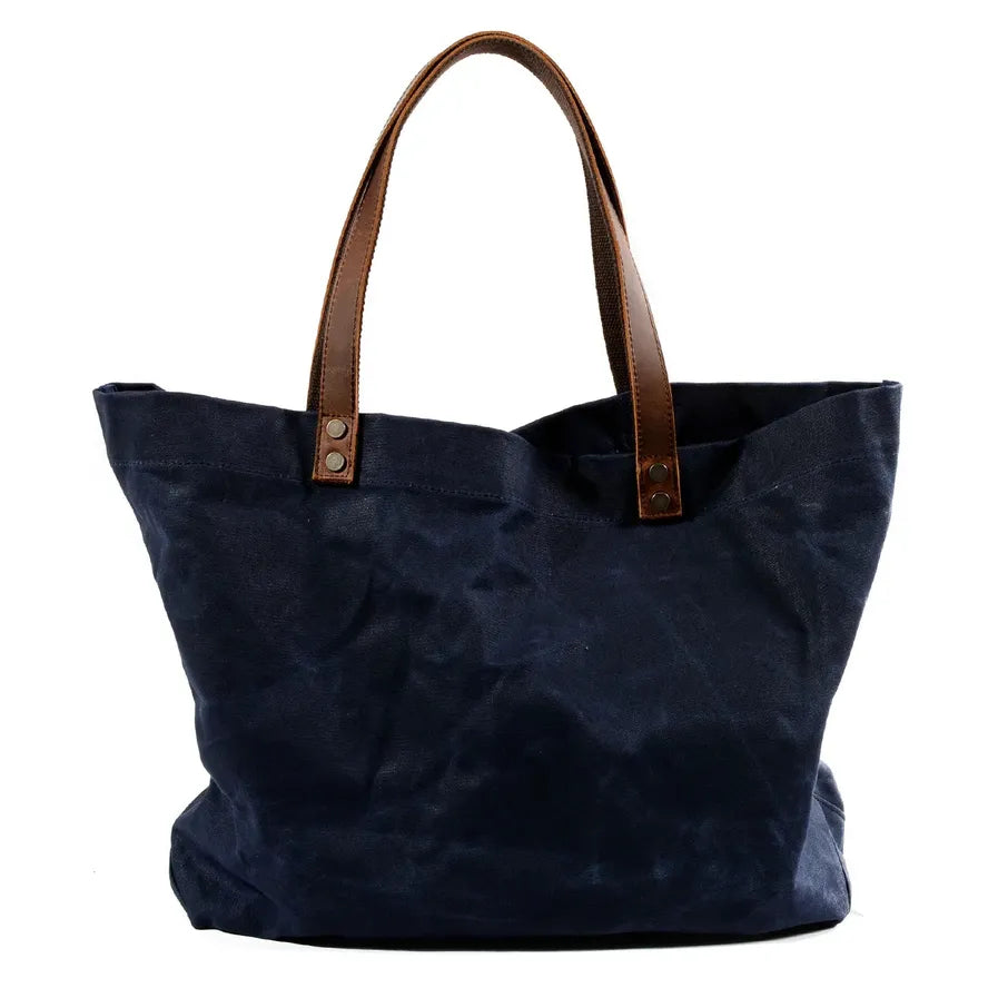 JMT-575946 Waterproof Wax Canvas Casual Shoulder Handbag with Cowhide Trim