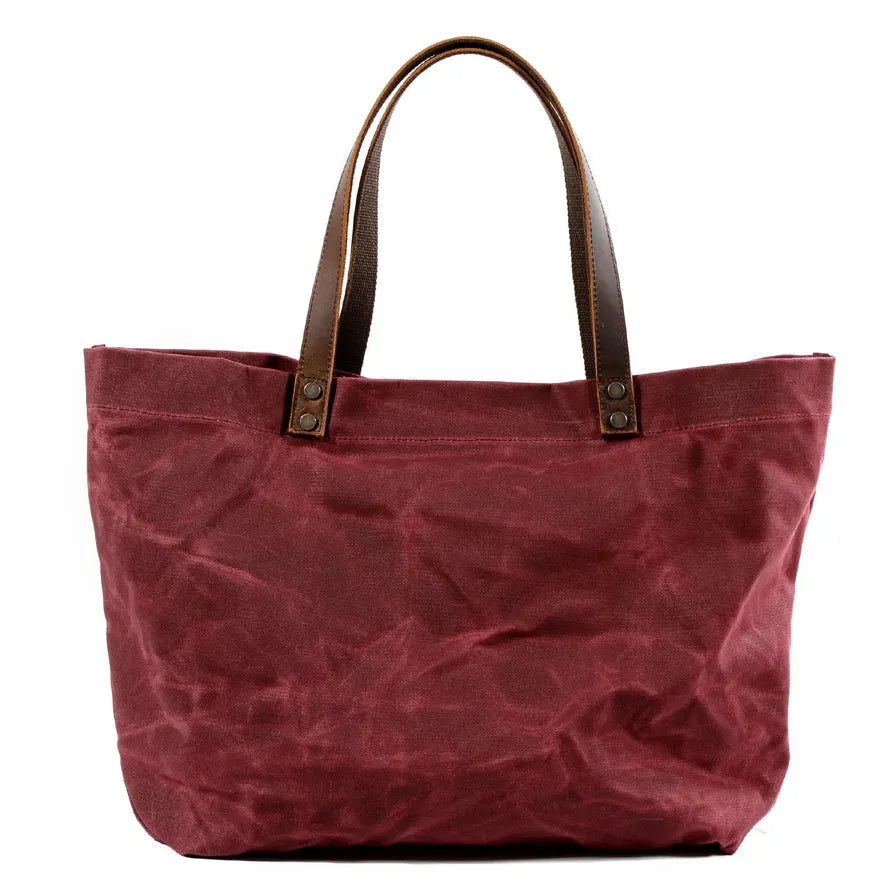 JMT-575946 Waterproof Wax Canvas Casual Shoulder Handbag with Cowhide Trim