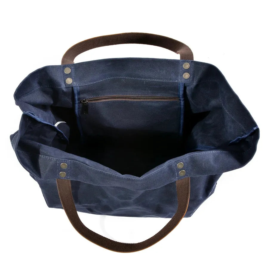 JMT-575946 Waterproof Wax Canvas Casual Shoulder Handbag with Cowhide Trim