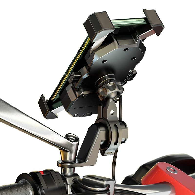 JMT-576266 Wireless Charging Motorcycle Handlebar Phone Holder, 360-Degree Rotation, Fits 3.5-6.5 Inch Screens