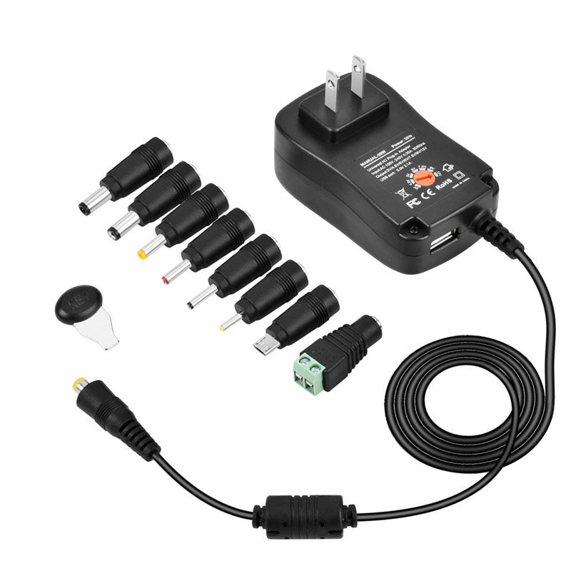JMT-576586 30W Adjustable Power Adapter with Multi-Output for Tablets, Cameras, and LED Lighting