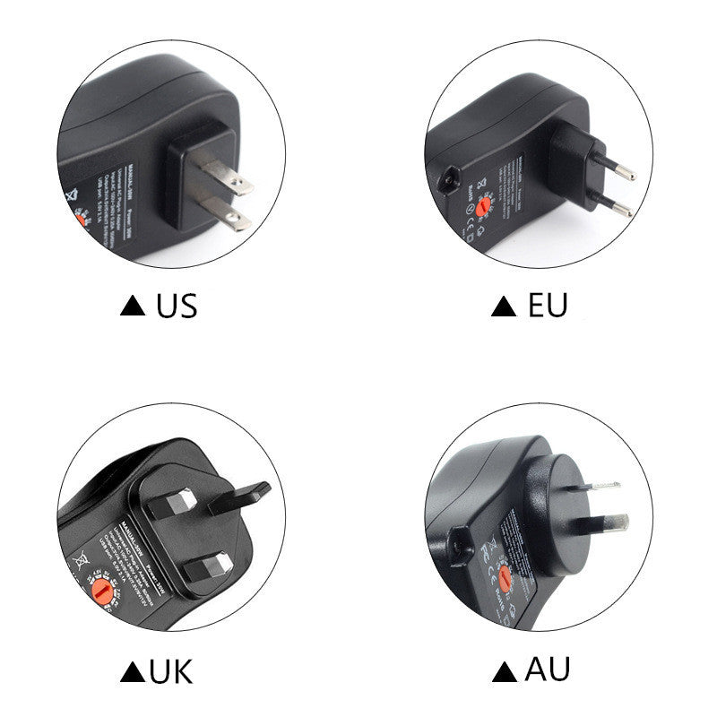 JMT-576586 30W Adjustable Power Adapter with Multi-Output for Tablets, Cameras, and LED Lighting