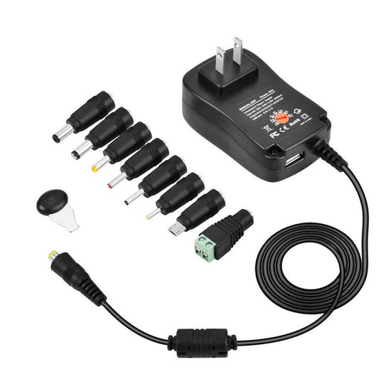 JMT-576586 30W Adjustable Power Adapter with Multi-Output for Tablets, Cameras, and LED Lighting