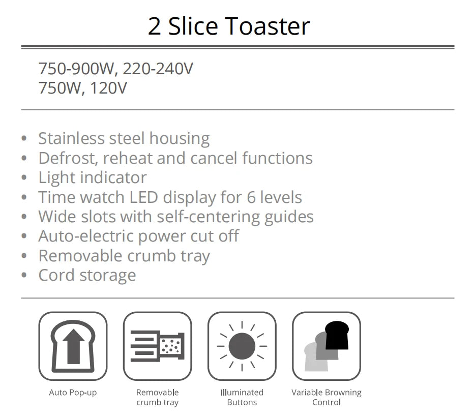 JMT-577226 2-Slice Toaster with Time Watch LED Display and Auto Power Cut Off, Removable Crumb Tray, Black