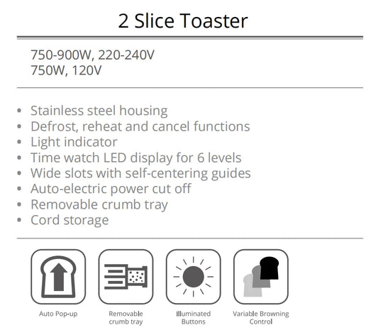 JMT-577226 2-Slice Toaster with Time Watch LED Display and Auto Power Cut Off, Removable Crumb Tray, Black