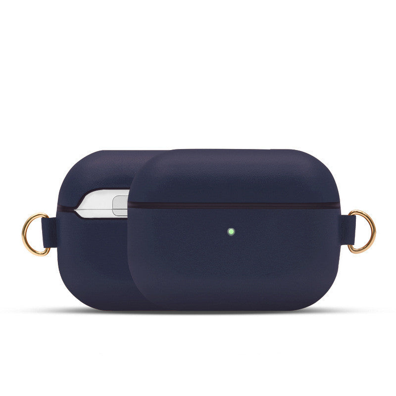 JMT-577226 Genuine Leather Protective Earphone Case with Metal Ring for Wireless Charging Compatibility