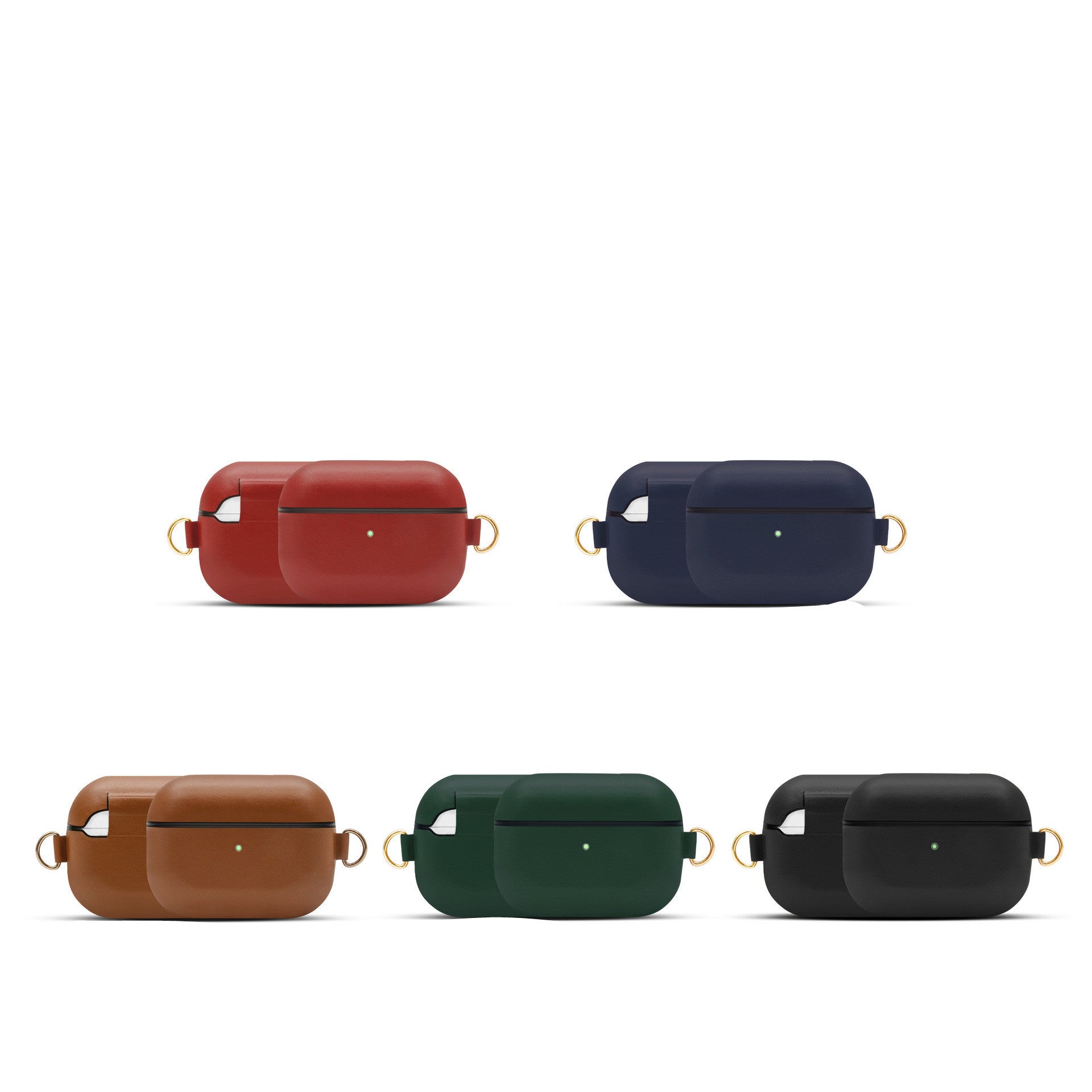 JMT-577226 Genuine Leather Protective Earphone Case with Metal Ring for Wireless Charging Compatibility