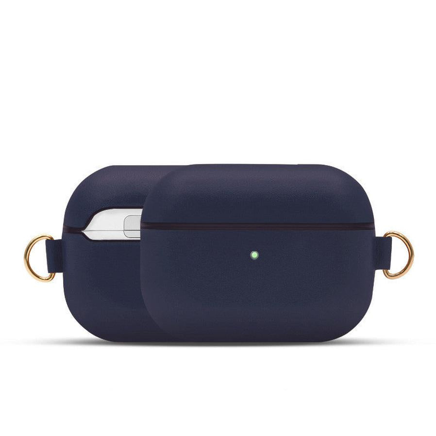 JMT-577226 Genuine Leather Protective Earphone Case with Metal Ring for Wireless Charging Compatibility