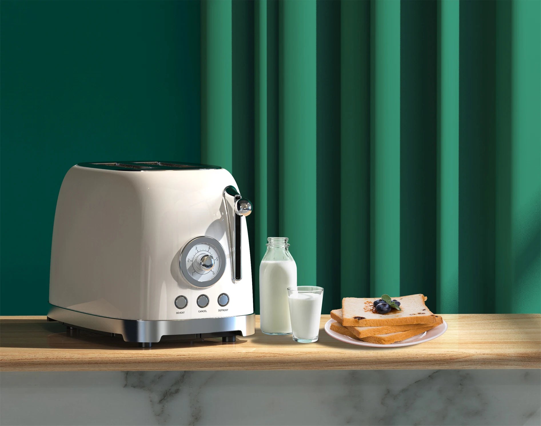 JMT-577354 Stainless Steel 2-Slice Retro Bread Toaster with Grilling Function