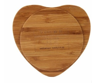 JMT-577418 Natural Heart Shape Bamboo Wireless Charging Pad - Eco-Friendly Design, 5W Fast Charging, Includes USB Cable