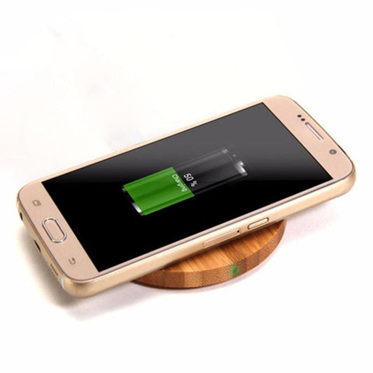 JMT-577418 Natural Heart Shape Bamboo Wireless Charging Pad - Eco-Friendly Design, 5W Fast Charging, Includes USB Cable