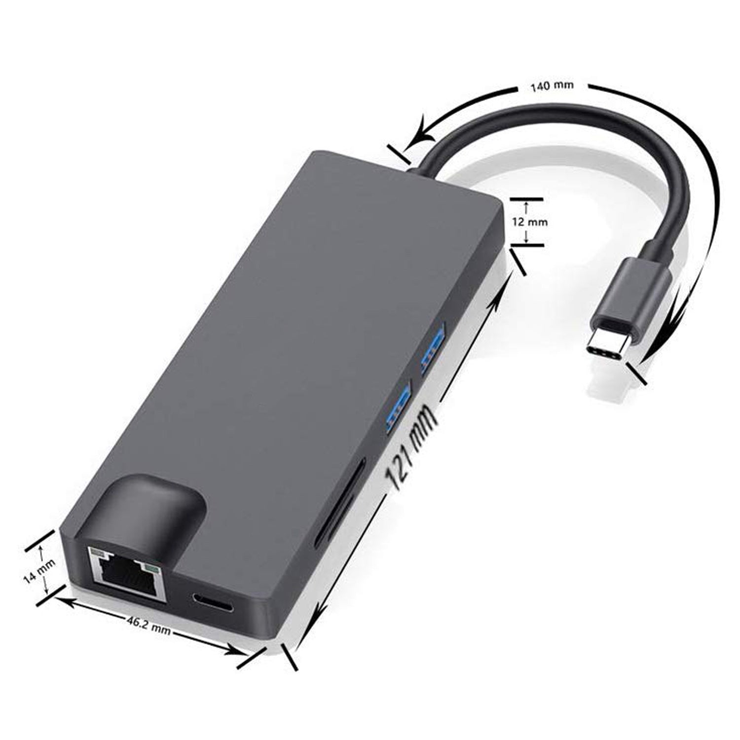 JMT-577674 USB-C Multiport Hub with HDMI, VGA, USB 3.0, SD/TF Card Reader and Gigabit Ethernet