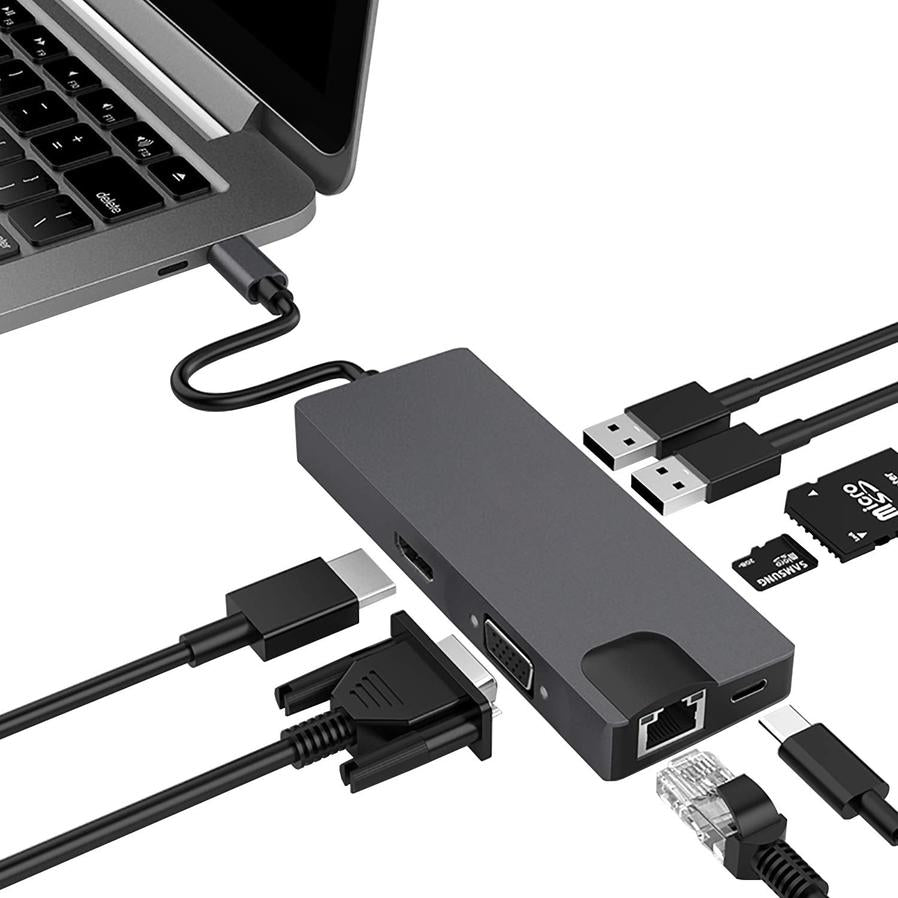 JMT-577674 USB-C Multiport Hub with HDMI, VGA, USB 3.0, SD/TF Card Reader and Gigabit Ethernet