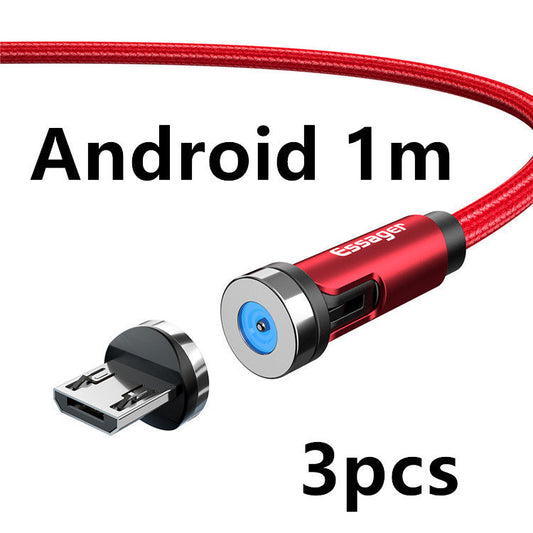 JMT-577738 Magnetic Rotating Data Cable for Android, Type-C, and iPhone - 1m/2m Length, Aluminum Alloy & Braided Wire