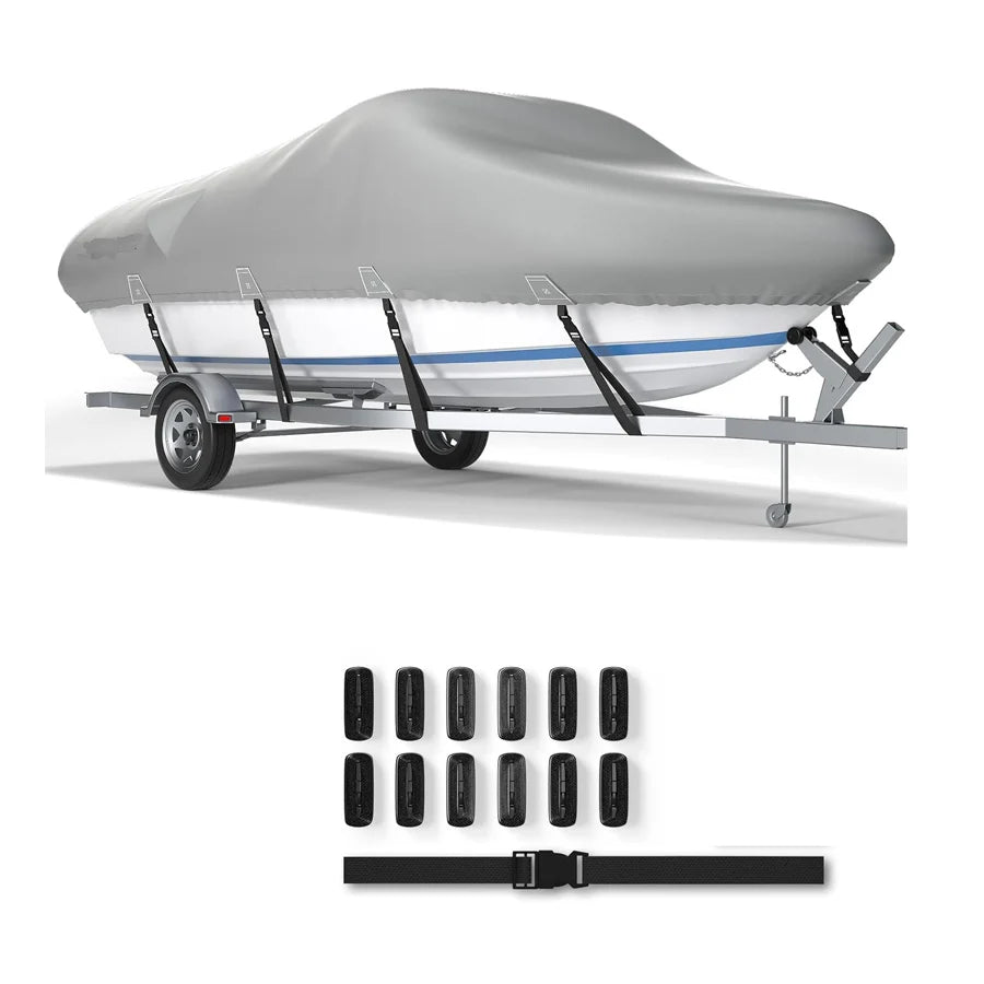 JMT-578186 Heavy Duty Waterproof 1200D PU Boat Cover for 20-22 Feet Vessels, Marine Grade Polyester Canvas