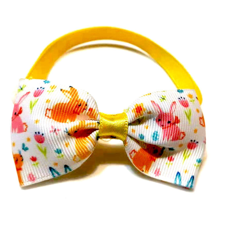 JMT-578378 Easter-Themed Pet Bow Tie with Floral Headpiece - Adjustable Size Options