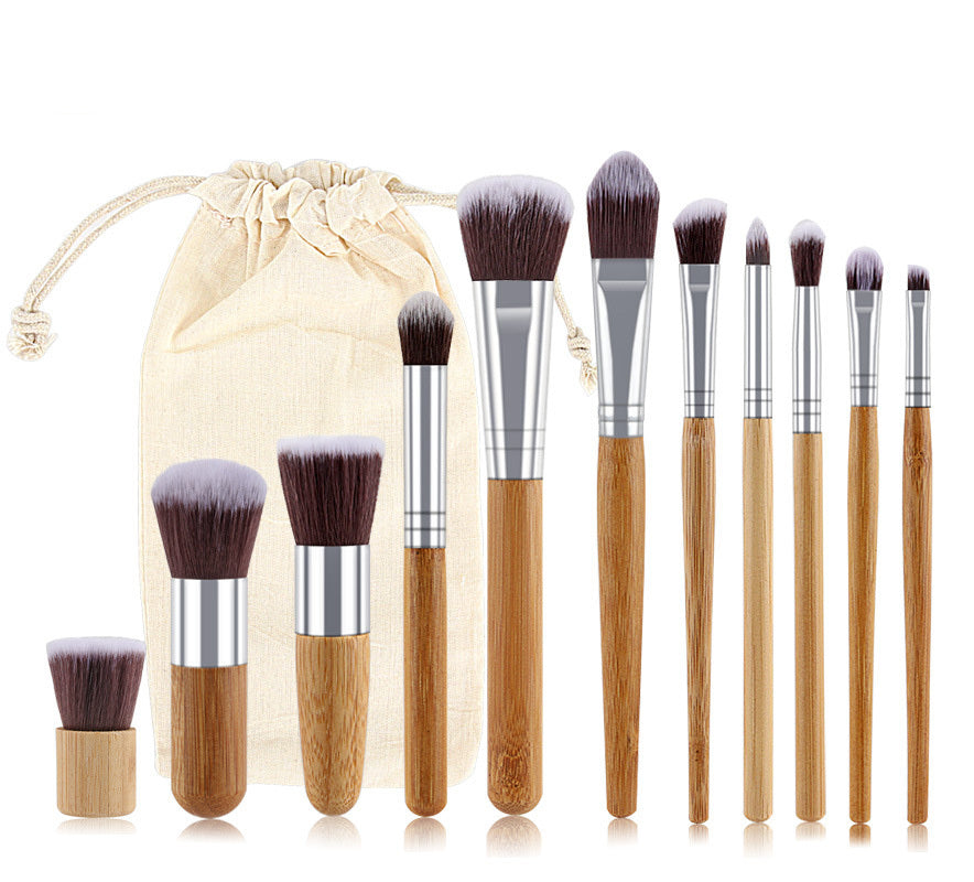 JMT-578698 11-Piece Makeup Brush Set with Man-Made Fiber Brushes and Bamboo Handles, Long Rod Design
