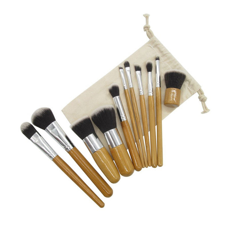 JMT-578698 11-Piece Makeup Brush Set with Man-Made Fiber Brushes and Bamboo Handles, Long Rod Design