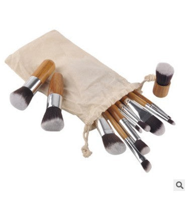 JMT-578698 11-Piece Makeup Brush Set with Man-Made Fiber Brushes and Bamboo Handles, Long Rod Design