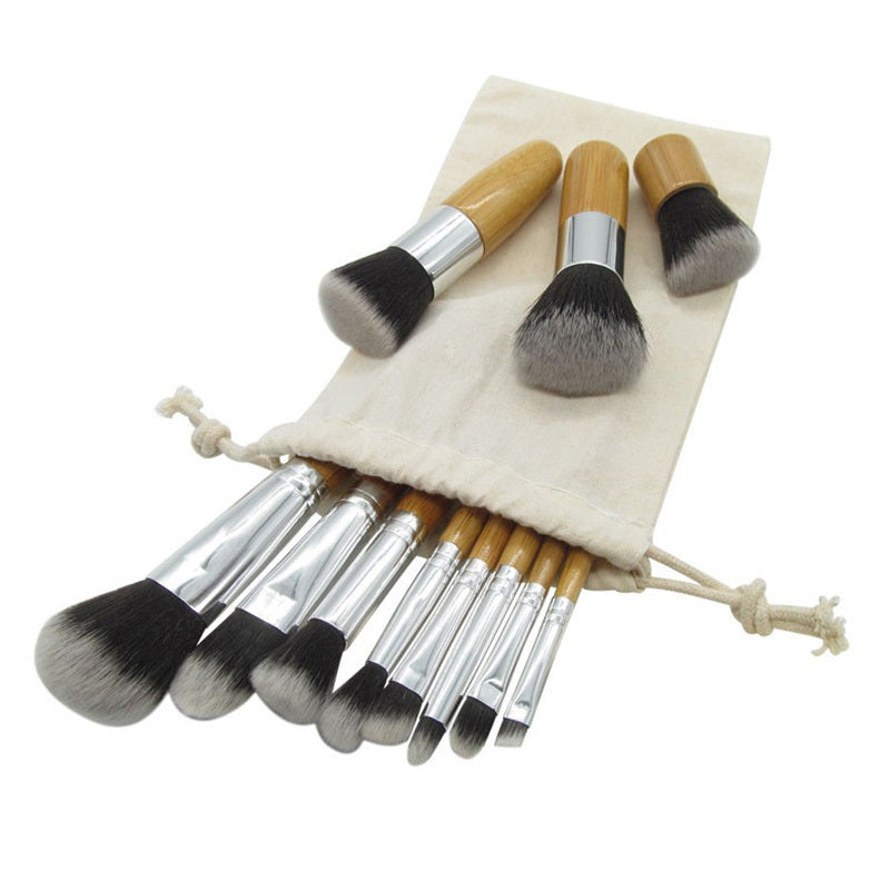 JMT-578698 11-Piece Makeup Brush Set with Man-Made Fiber Brushes and Bamboo Handles, Long Rod Design