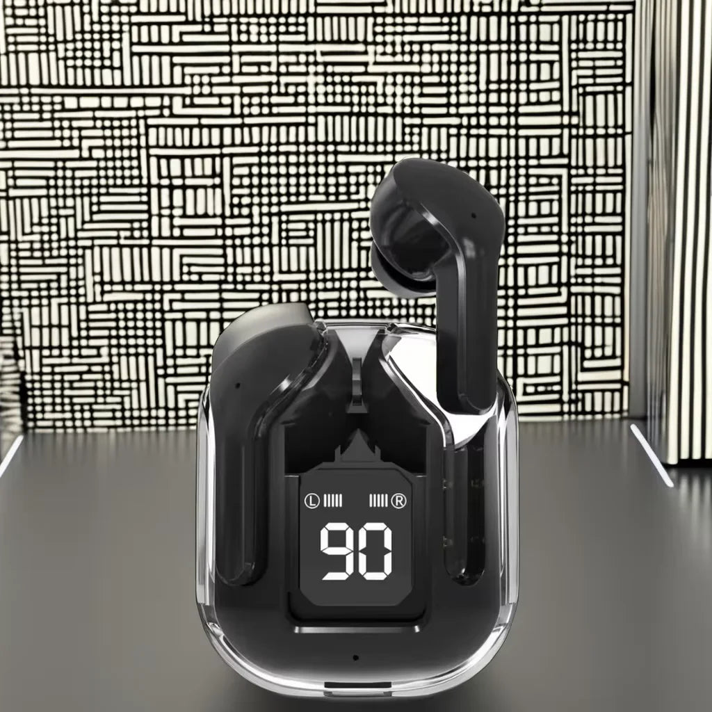 JMT-578890 Crystal TWS Mini Wireless In-Ear Earbuds with LED Display and JL Chipset for Gaming
