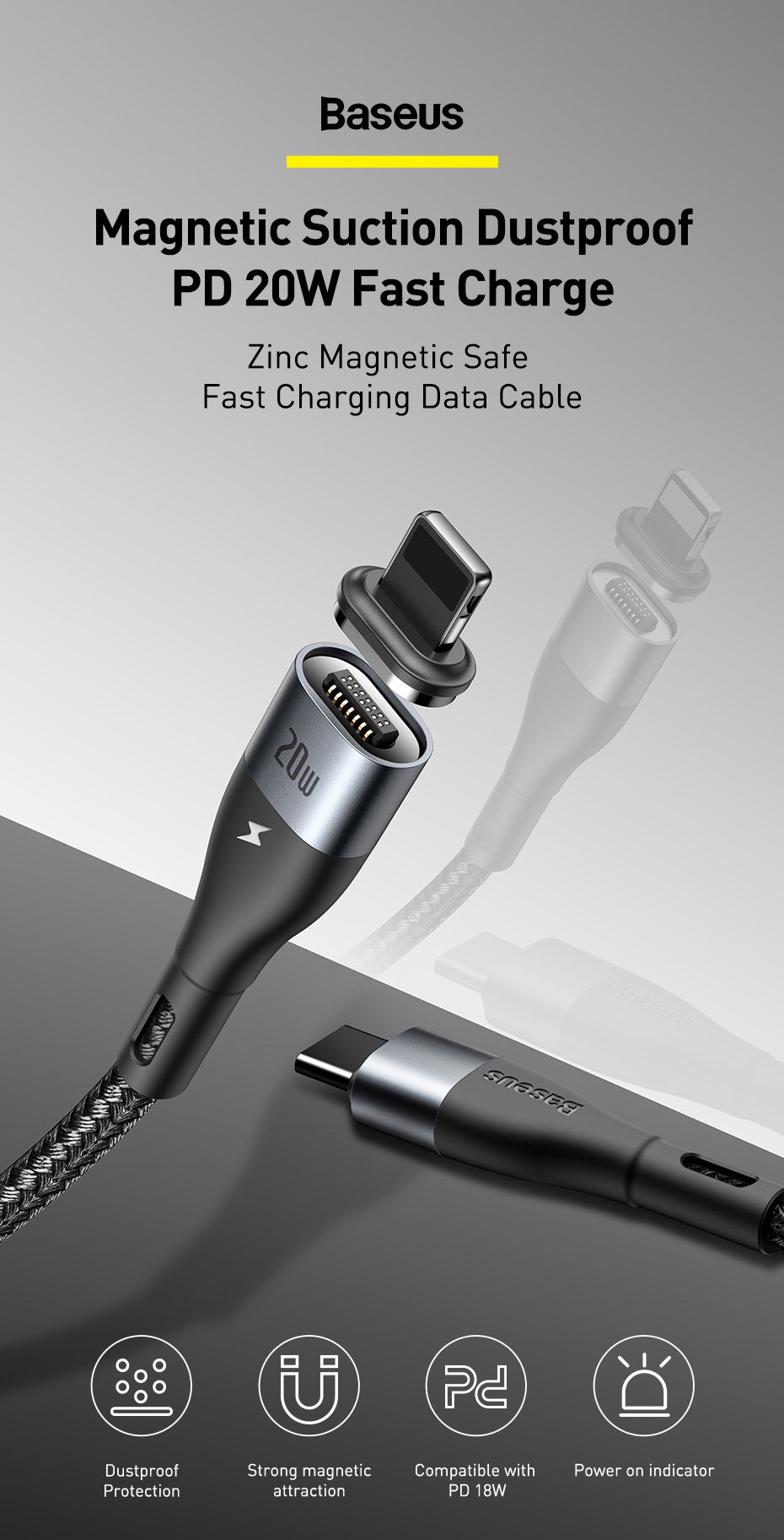 JMT-578890 Magnetic Fast Charging Data Cable for iPhone 12 - 1m Zinc Connector Compatible with All Models