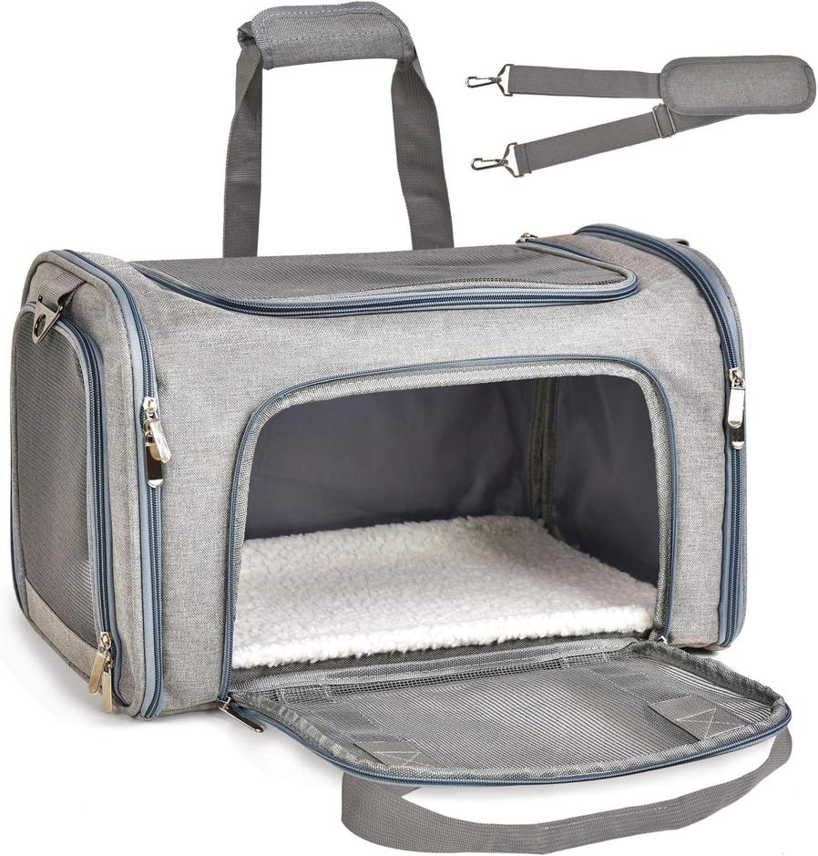 JMT-578954 Collapsible Soft-Sided Dog Carrier for Small to Medium Pets Up to 15 lbs - Gray Travel Carrier