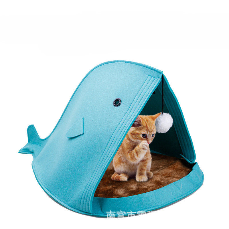 JMT-579018 Felt Shark-Shaped Cat Litter Nest in Blue and Gray for Pets Up to 8 Pounds