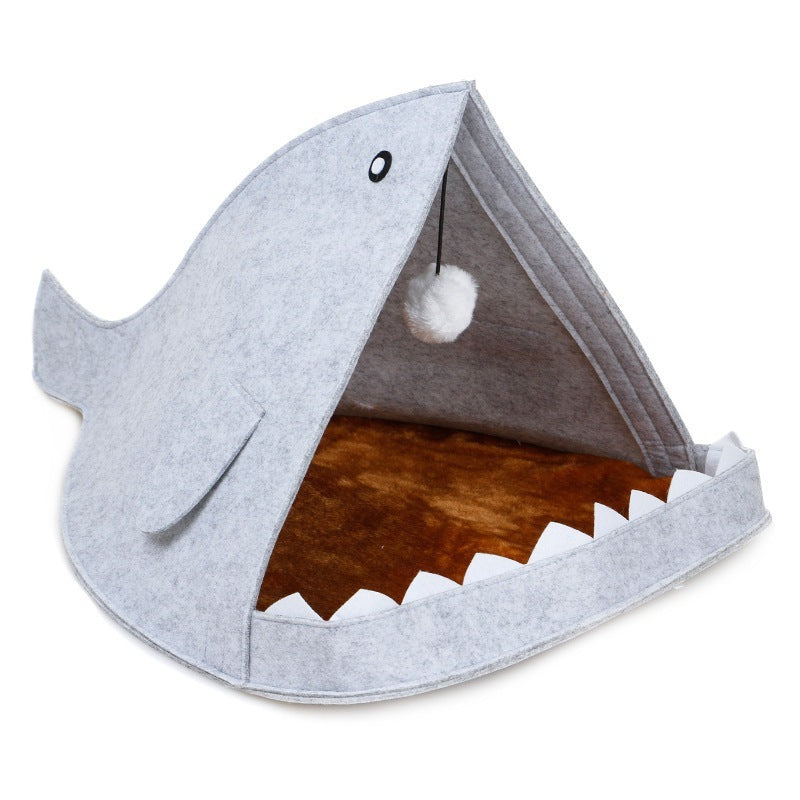 JMT-579018 Felt Shark-Shaped Cat Litter Nest in Blue and Gray for Pets Up to 8 Pounds
